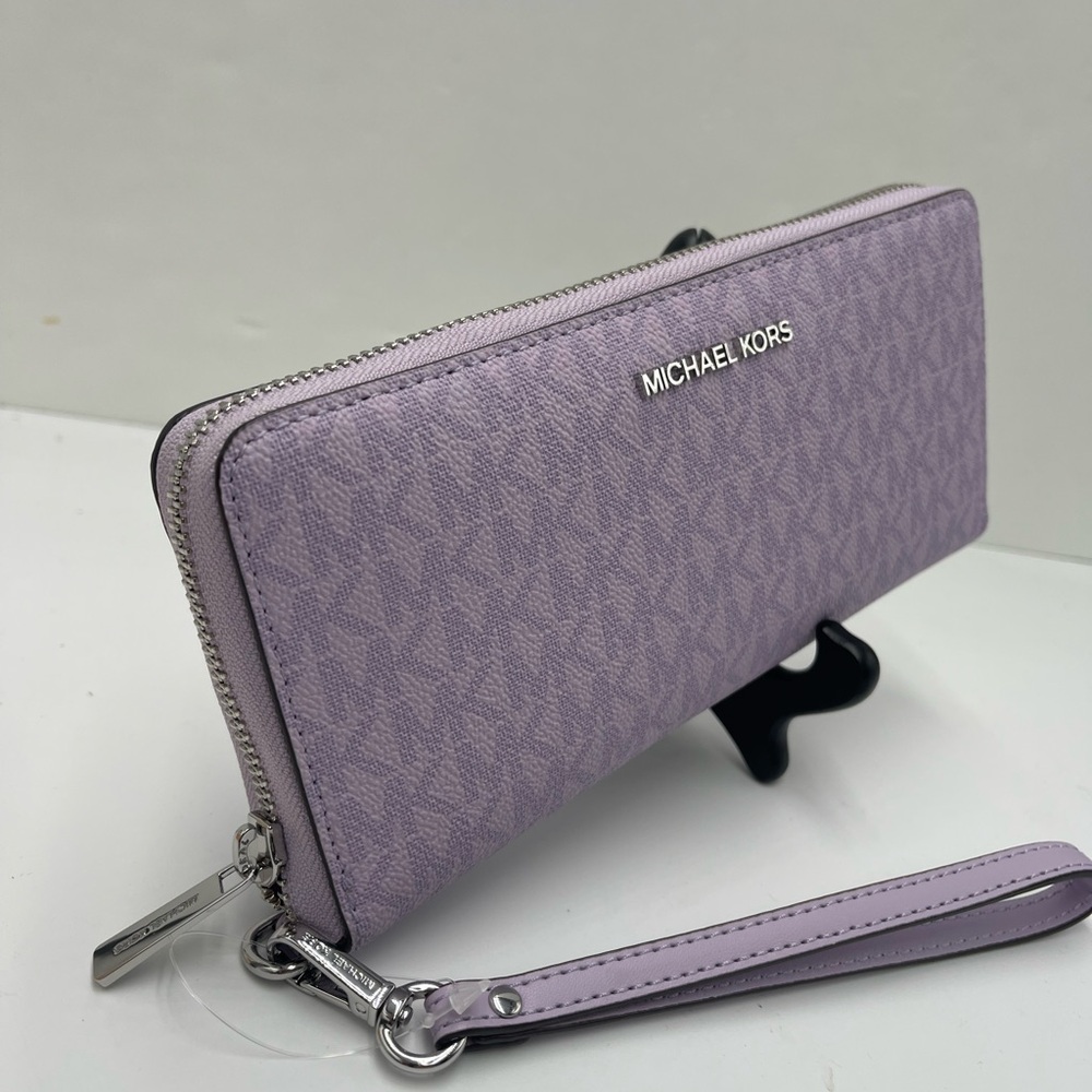 MICHAEL KORS Jet Set Large Signature Logo Continental Wallet Wristlet Phone NWT - Picture 8 of 16